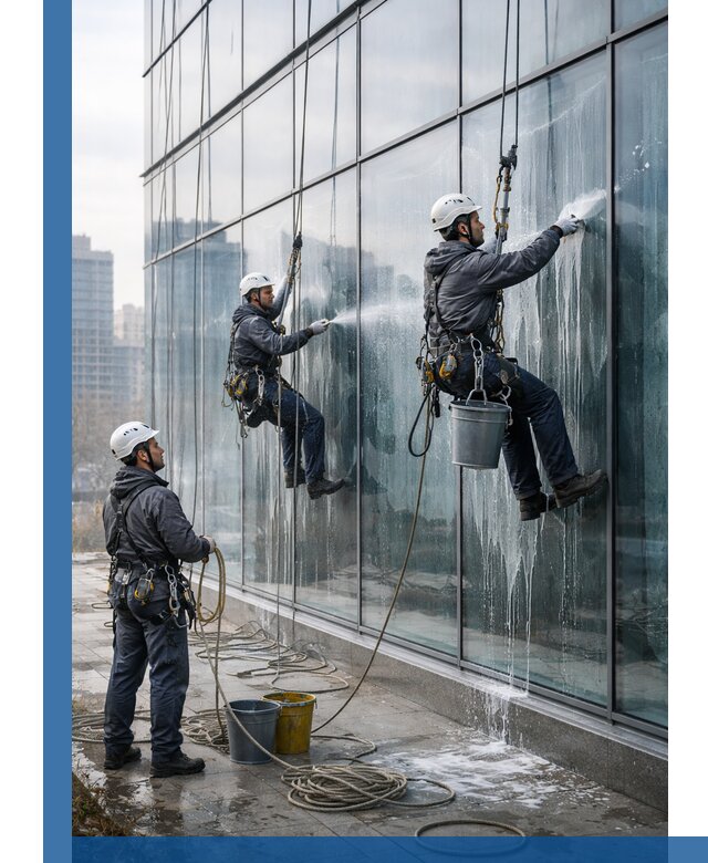 Промышленная мойка панорамных окон на высоте в Сердобске