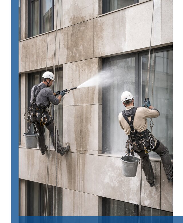 Послестроительная мойка фасада промышленным альпинизмом в Сердобске