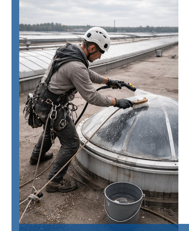 Мойка зенитных фонарей на кровле для промышленных объектов в Сердобске