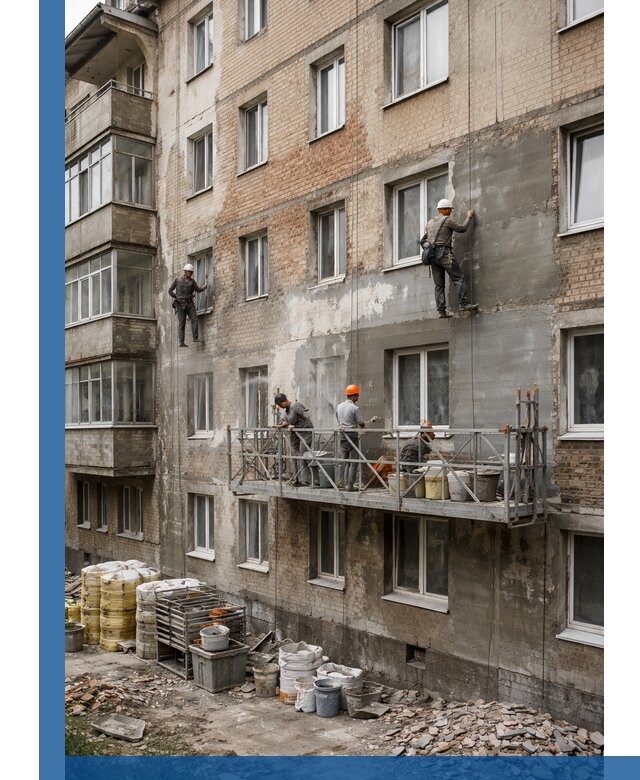 Капитальный ремонт фасада в Сердобске с восстановлением и гидроизоляцией