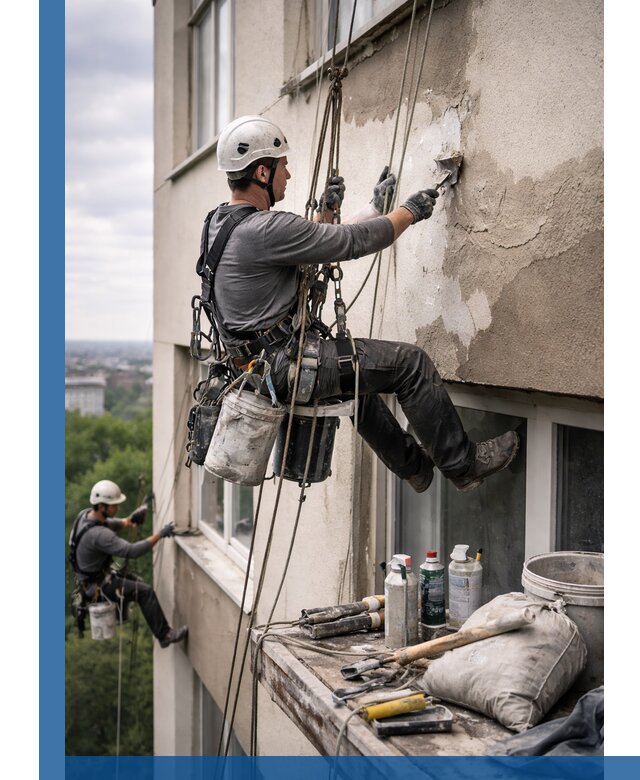 Косметический ремонт фасада зданий в Сердобске промышленными альпинистами