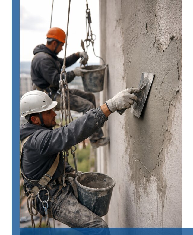 Штукатурка фасада на высоте в Сердобске профессиональные работы