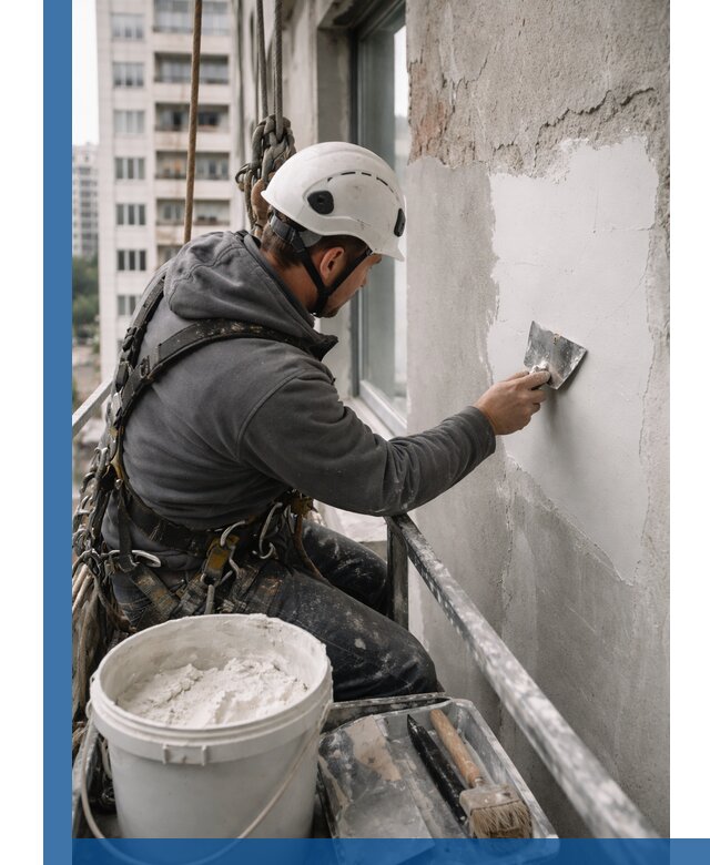 Шпаклевка фасадов на высоте с промальпинистами в Сердобске