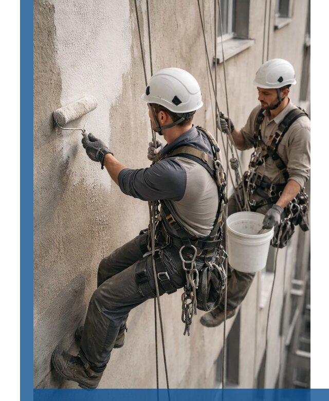 Грунтовка фасада на высоте в Сердобске промышленными альпинистами