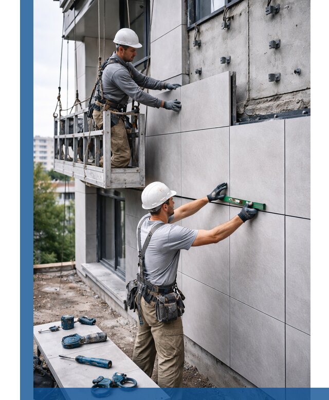 Монтаж керамогранита на фасад в Сердобске под ключ с гарантией качества