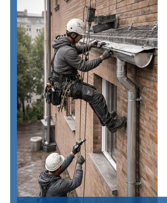 Монтаж водосточной системы на здании в Сердобске под ключ