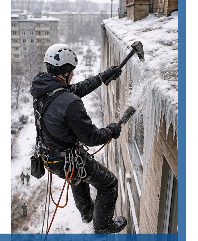 Сбивание сосулек с крыши в Сердобске по цене от 4550 р. | ВЫСОТНИК-Срд