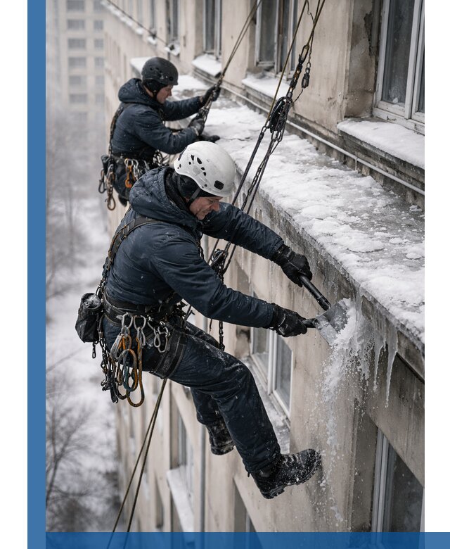 Удаление наледи и сосулек с карнизов в Сердобске профессионально