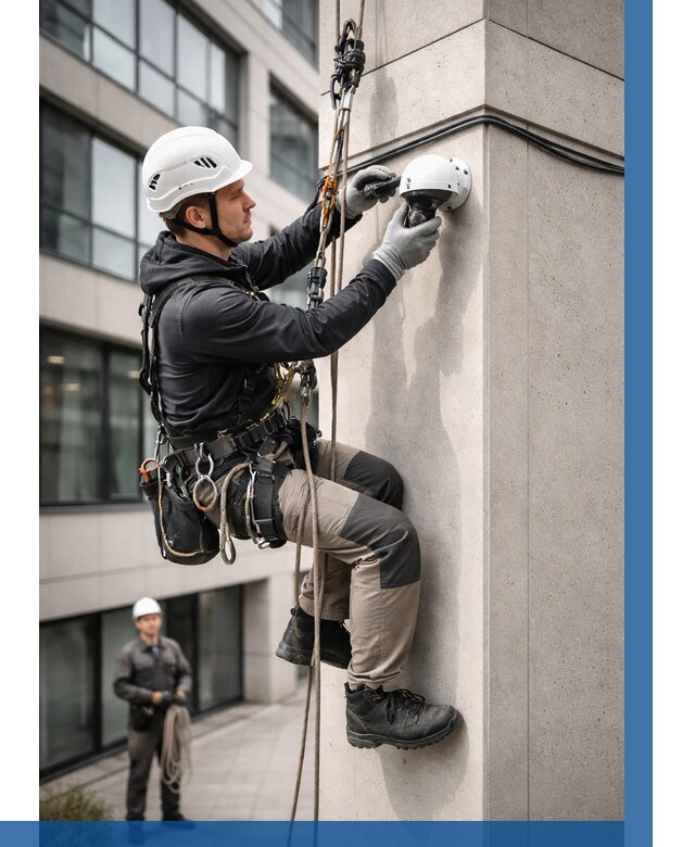 Монтаж камер видеонаблюдения на фасаде в Сердобске от 8594 р.-ВЫСОТНИК-Срд