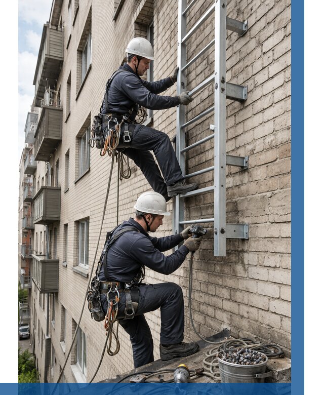 Монтаж пожарной лестницы в Сердобске от 25278 р заказать у ВЫСОТНИК-Срд