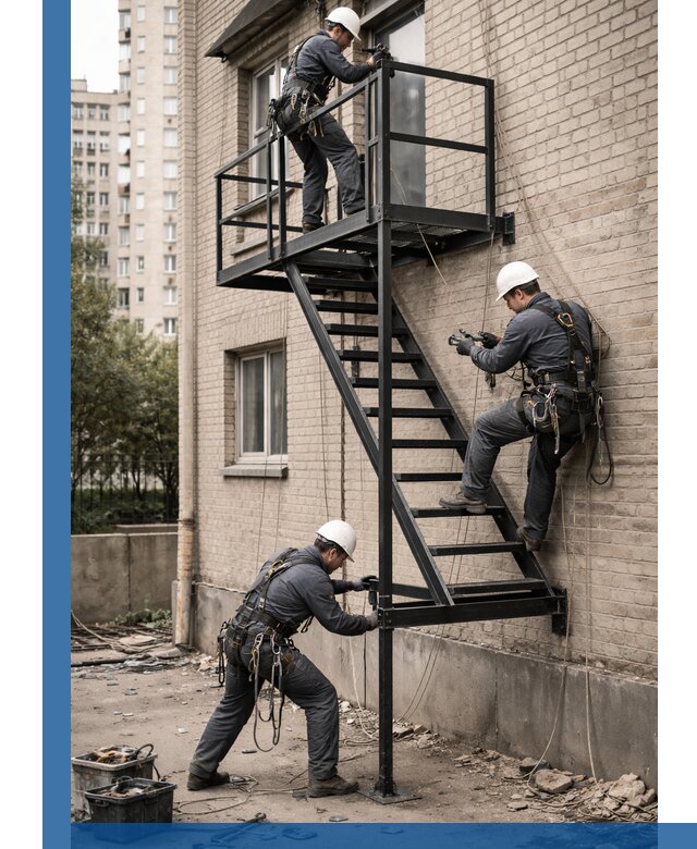 Монтаж пожарной лестницы в Сердобске, установка и крепление