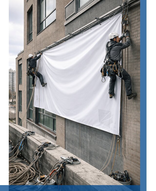 Монтаж баннеров на фасаде в Сердобске от 657 р. заказать ВЫСОТНИК-Срд