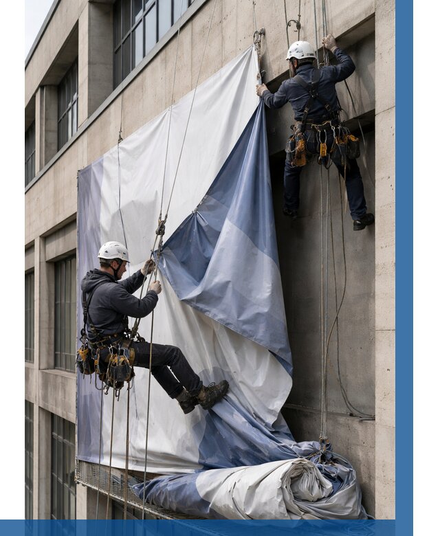 Демонтаж баннеров с фасада в Сердобске от 4550 р. | ВЫСОТНИК-Срд