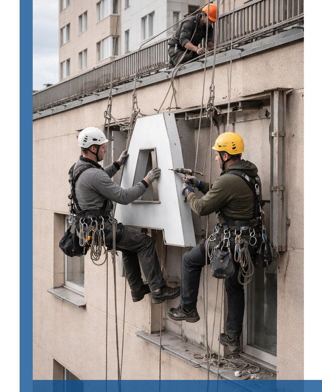 Ремонт и восстановление наружных вывесок на высоте в Сердобске
