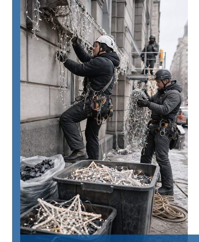 Демонтаж новогоднего оформления и гирлянд в Сердобске