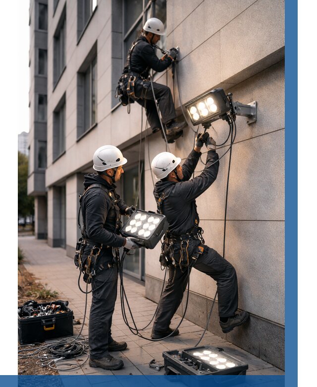 Монтаж прожекторов на фасаде в Сердобске от 7583 р. | ВЫСОТНИК-Срд