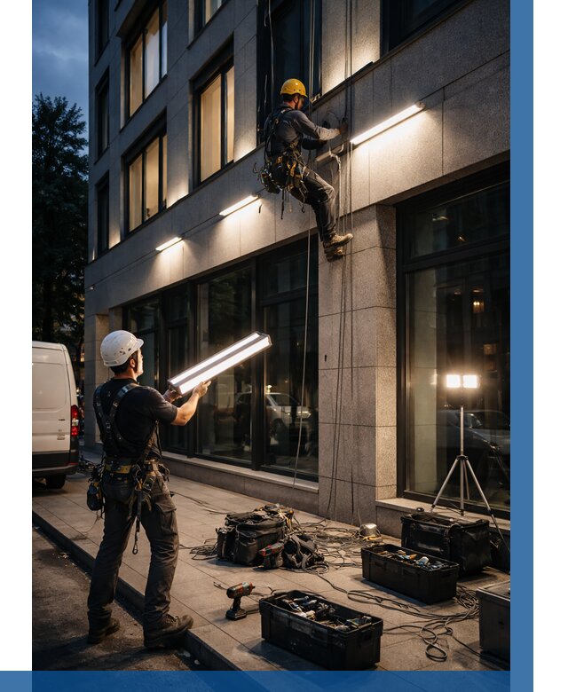 Монтаж архитектурной подсветки здания в Сердобске от 2528 р.|ВЫСОТНИК-Срд