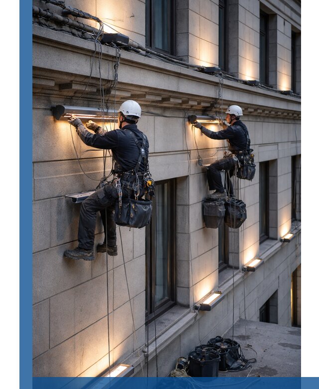 Монтаж архитектурной подсветки фасадов зданий в Сердобске