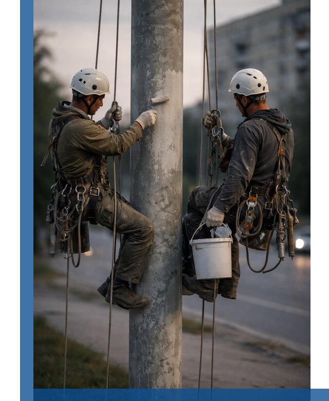 Покраска опор освещения и антикоррозийная защита в Сердобске