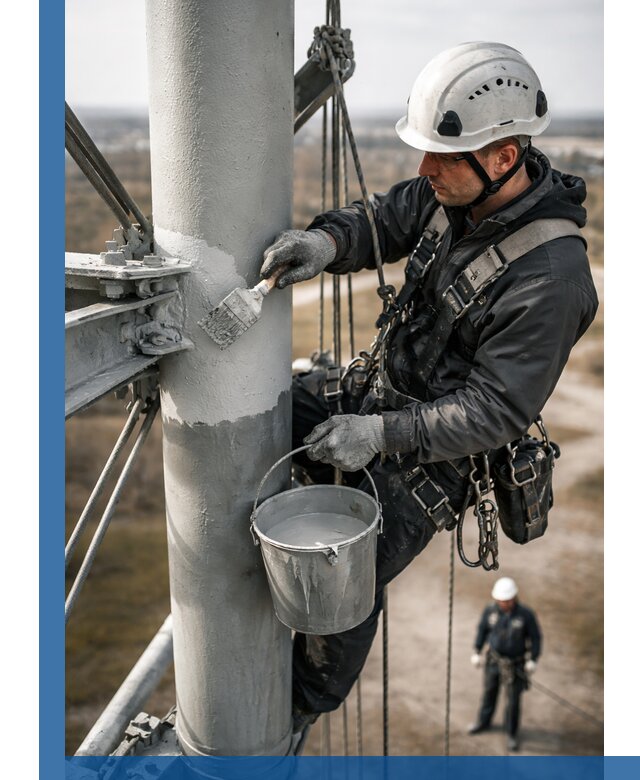 Покраска мачт связи в Сердобске промышленными альпинистами