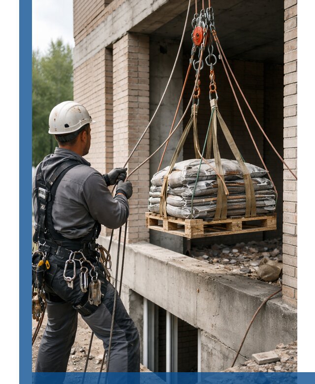 Подъем материалов на этаж веревками в Сердобске оперативно