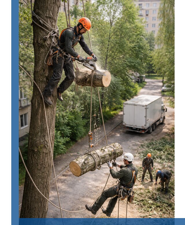 Спил деревьев альпинистами в Сердобске, безопасно и без повреждений